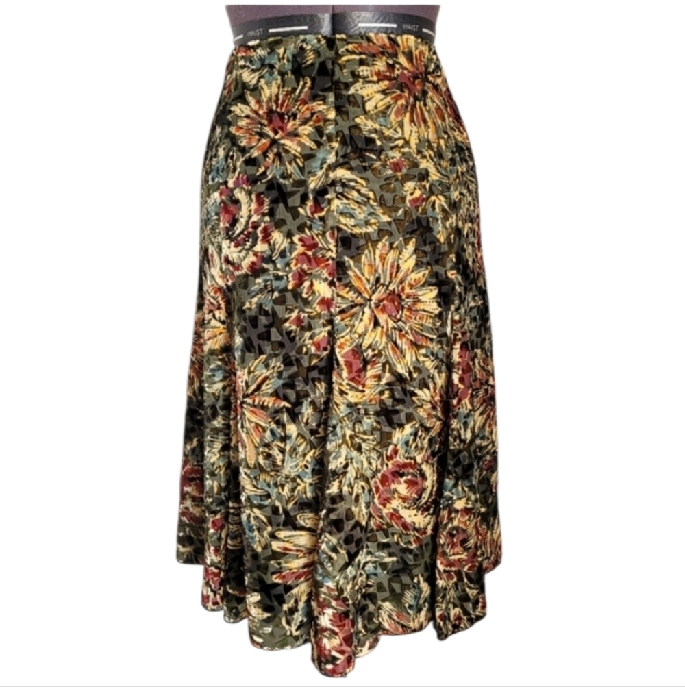 6P Silk Burnout Velvet Multicolor Floral A-Line Skirt Josephine Chaus
